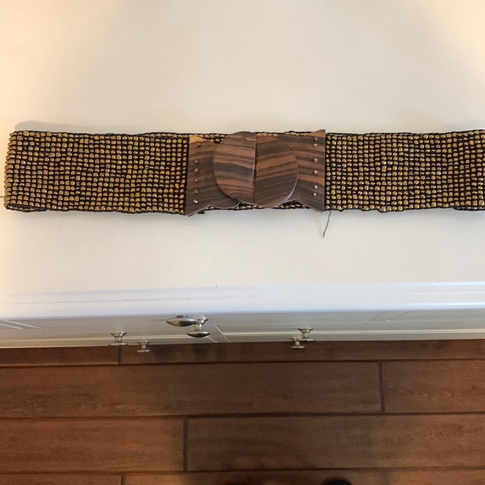 Gold beads and wooden hook belt
